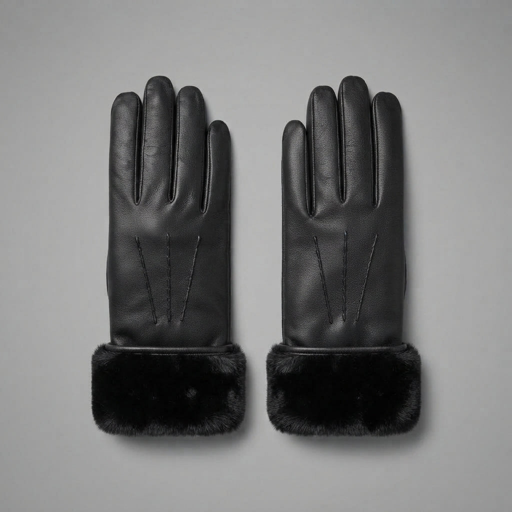 Buy Women's Black Fur Leather Gloves