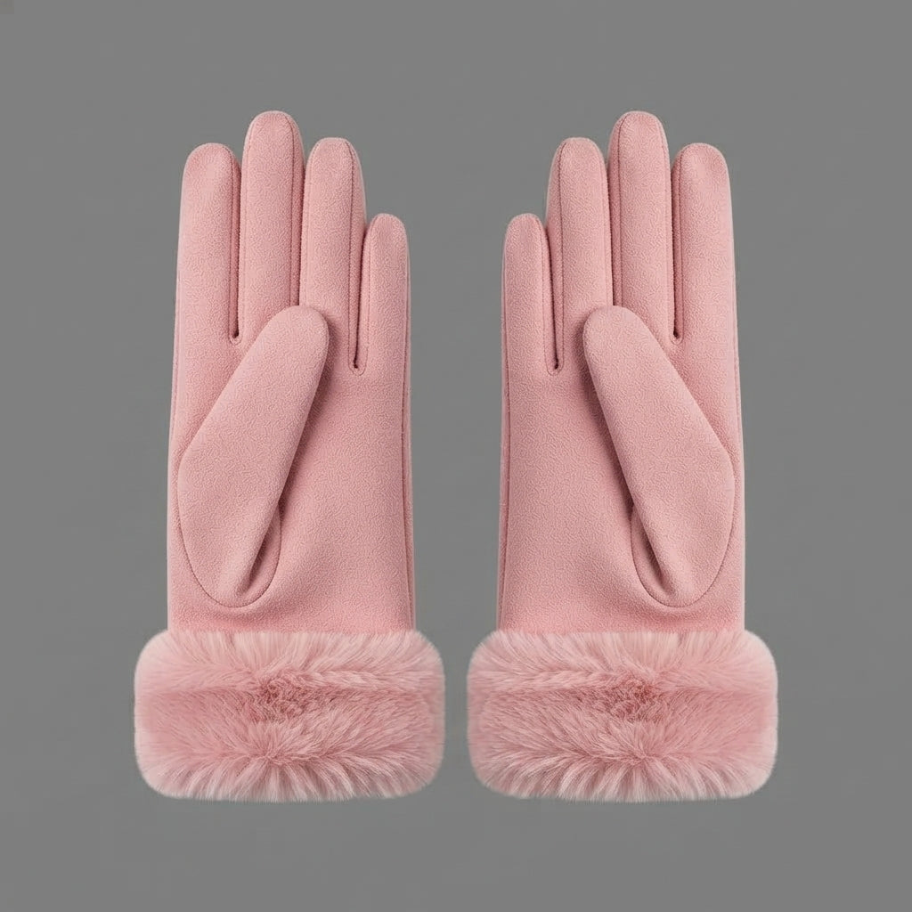 Buy Women's Pink Fur Leather Gloves