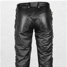 Load image into Gallery viewer, Genuine Sheep Leather Black Biker Pant Leather Outlet
