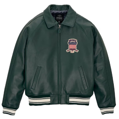 Green Bomber Flight Leather Avirex Jacket Leather Outlet