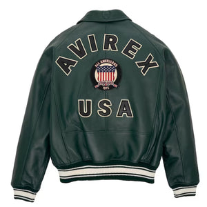 Green Bomber Flight Leather Avirex Jacket Leather Outlet