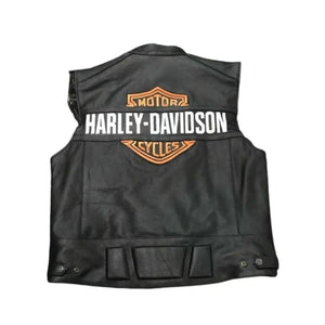 H-Davidson Men's Black Biker Real Leather Vest Leather Outlet