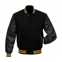 Load image into Gallery viewer, Handmade Black Bomber Baseball Varsity Jacket Leather Outlet
