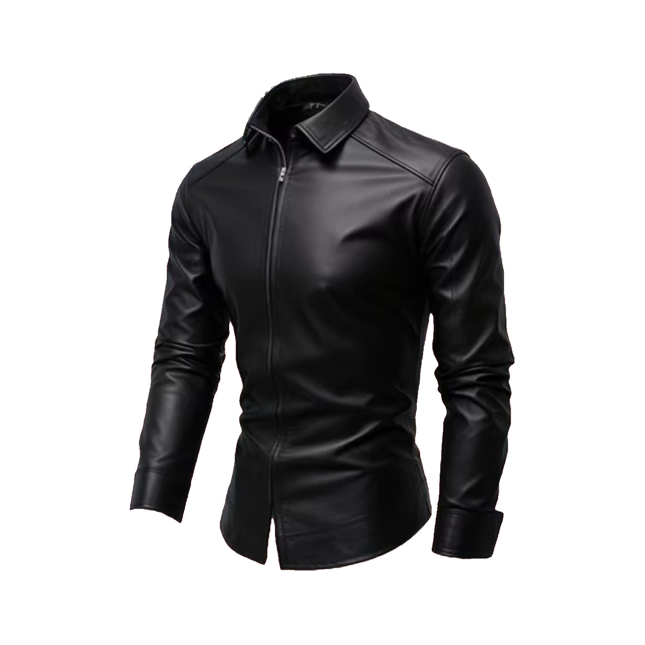 Men Handmade Soft Black Sheep Leather Shirt Leather Outlet