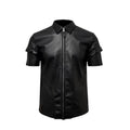 Handmade Half-sleeves Black Leather Biker Shirt Leather Outlet