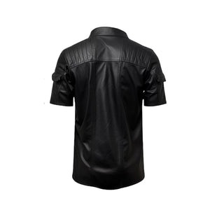 Handmade Half-sleeves Black Leather Biker Shirt Leather Outlet