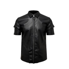 Load image into Gallery viewer, Handmade Half-sleeves Black Leather Biker Shirt Leather Outlet
