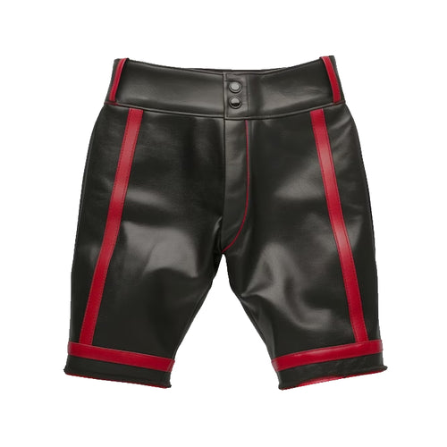 Handmade Sheep Leather Men Shorts With Red Stripes Leather Outlet