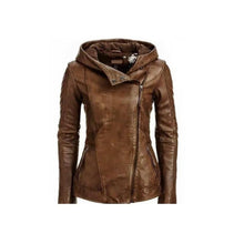 Load image into Gallery viewer, Handmade women Lambskin Leather Jacket Quilted Hooded Leather Outlet
