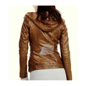 Handmade women Lambskin Leather Jacket Quilted Hooded Leather Outlet