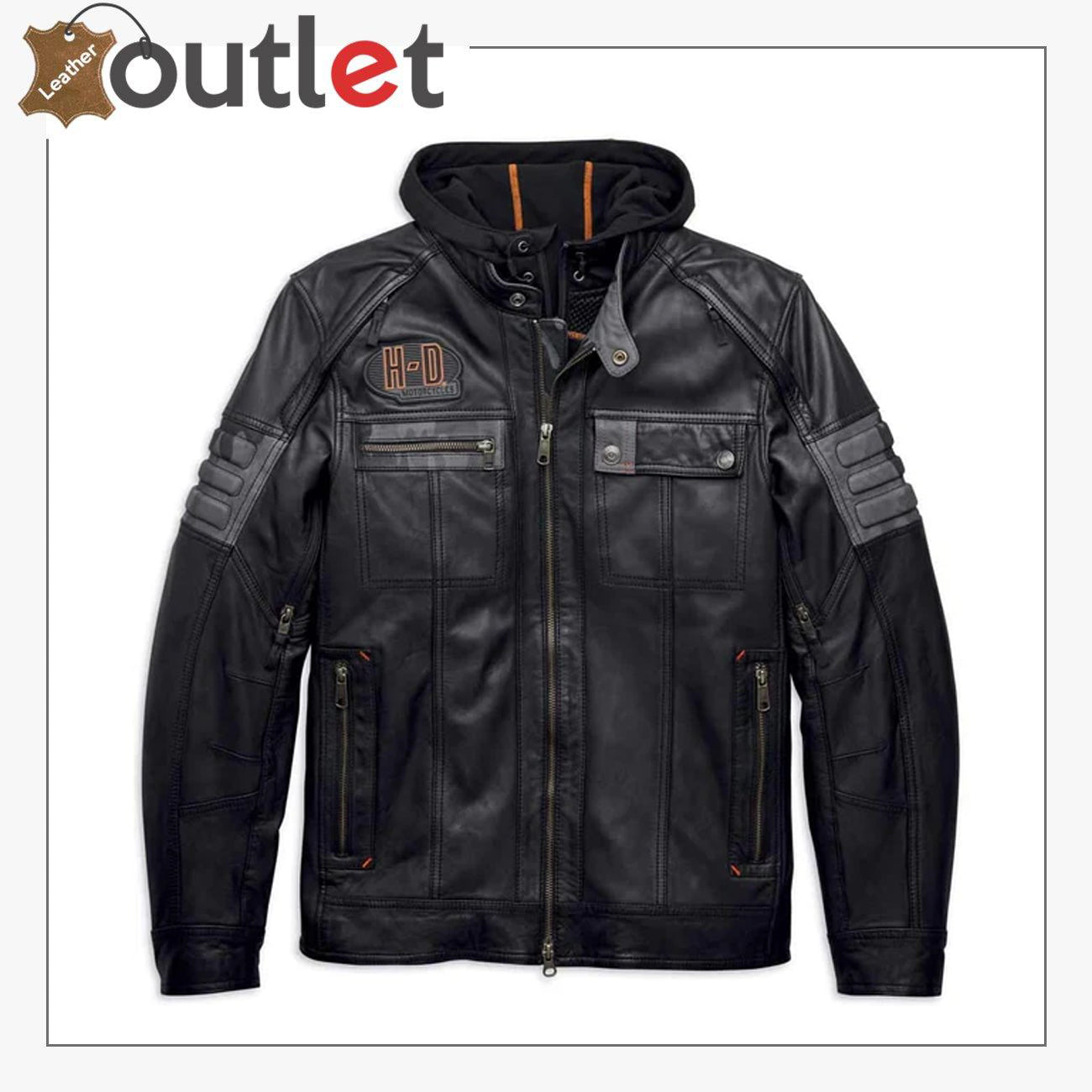 Harley-Davidson Herren Lederjacke Bridgeport Schwarz mit Kapuzenpulli 3-in-1