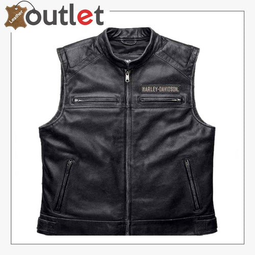 Harley-Davidson Men’s Embroidered Passing Link Leather Vest Leather Outlet