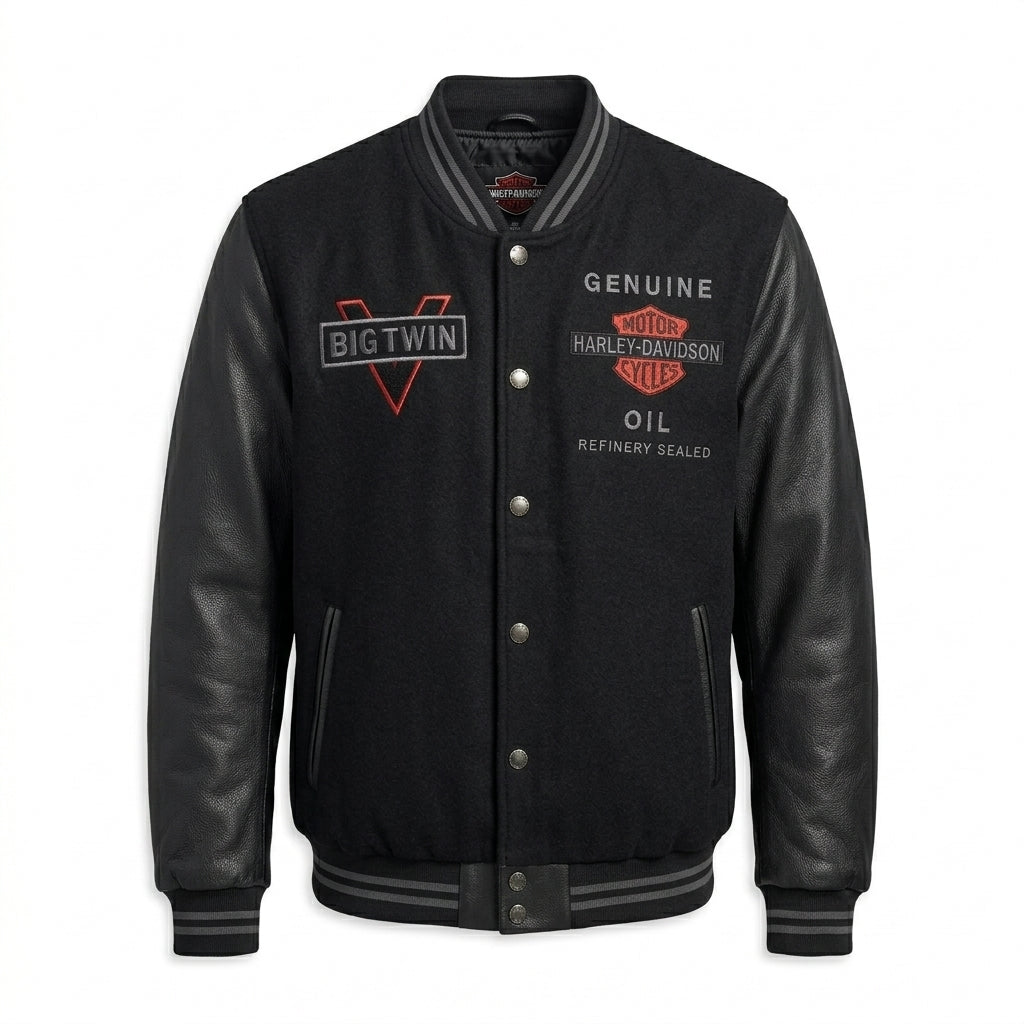 Harley V-Twin Varsity Leather Jacket - Men's Biker Style – Leather