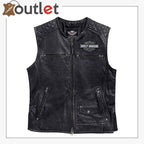 Harley Davidson Men's Genuine Leather Black Biker Vest Leather Outlet