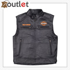 Harley Davidson Men's Genuine Motorcycle Black Leather Vest Leather Outlet