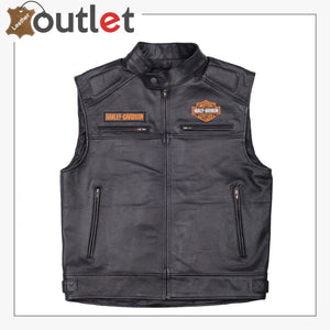 Harley Davidson Men's Genuine Motorcycle Black Leather Vest