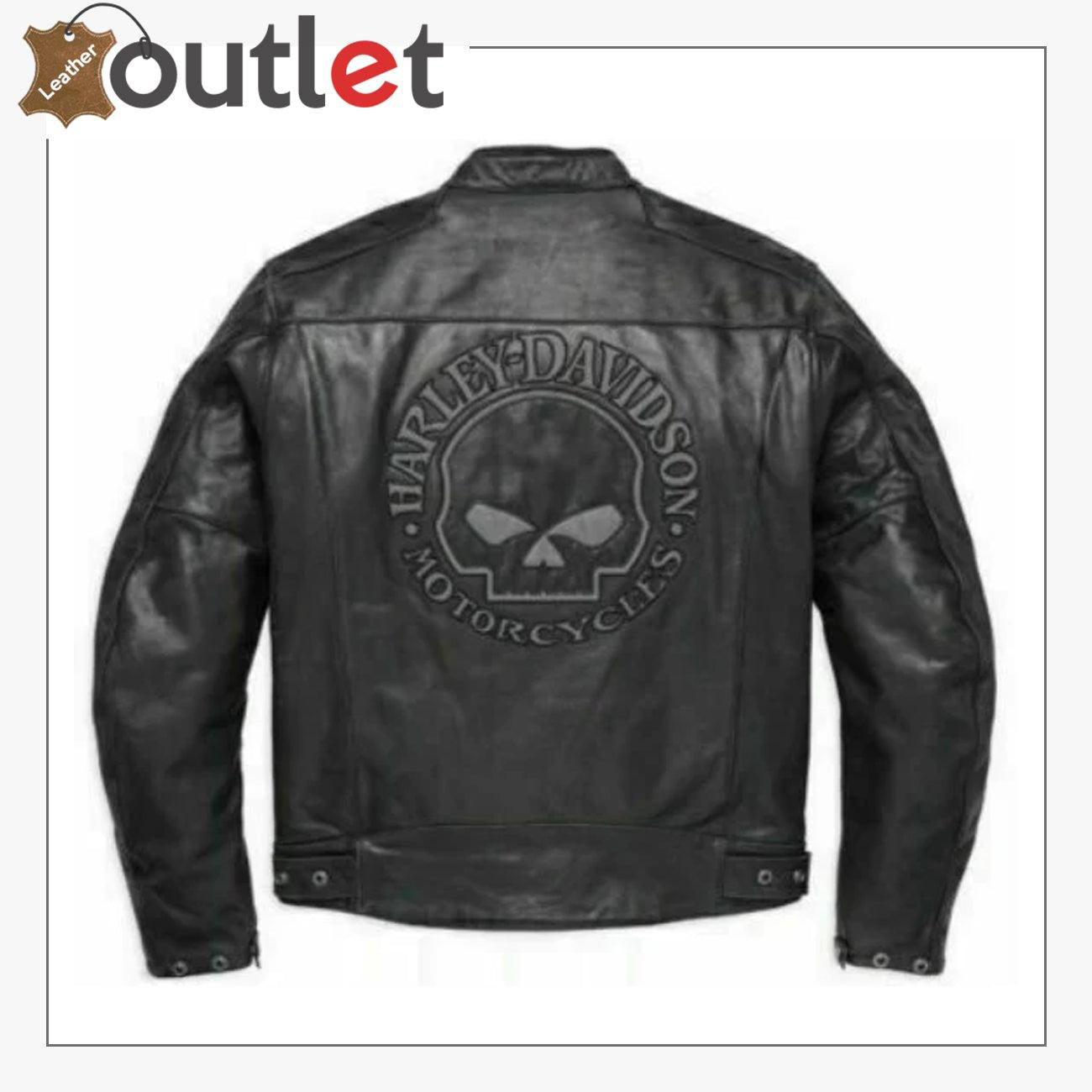 Harley Davidson Herren Lederjacke mit reflektierendem Totenkopf – Premium Biker-Stil – Leather Outlet