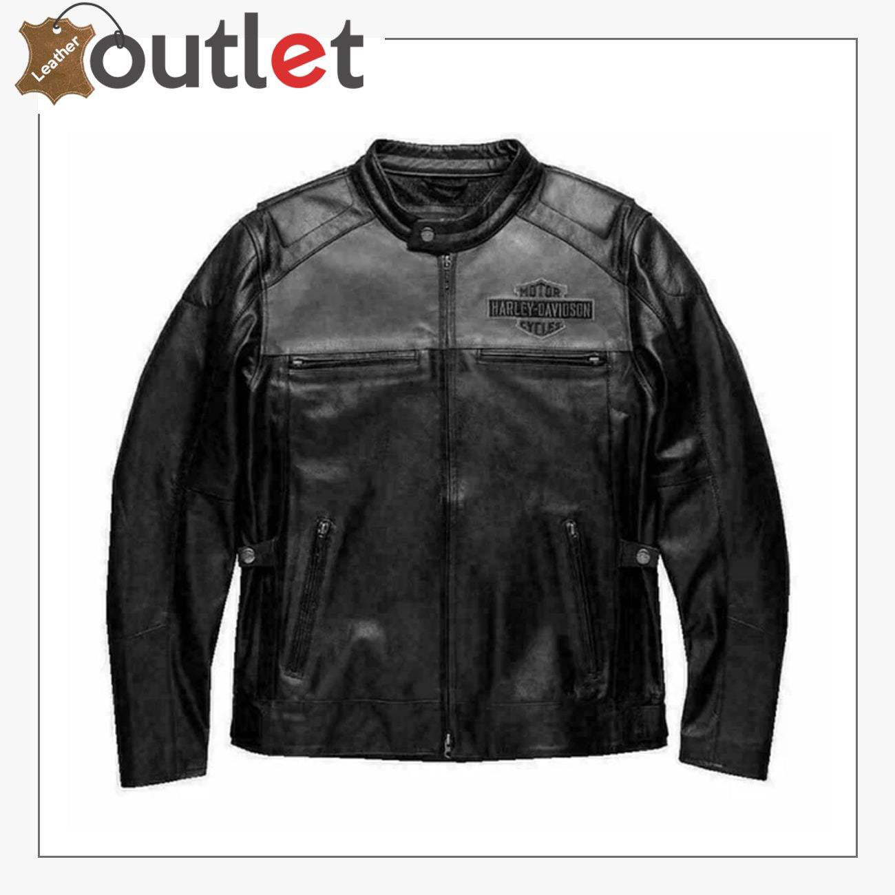 Harley Davidson Herren Lederjacke VOTARY Schwarz Grau