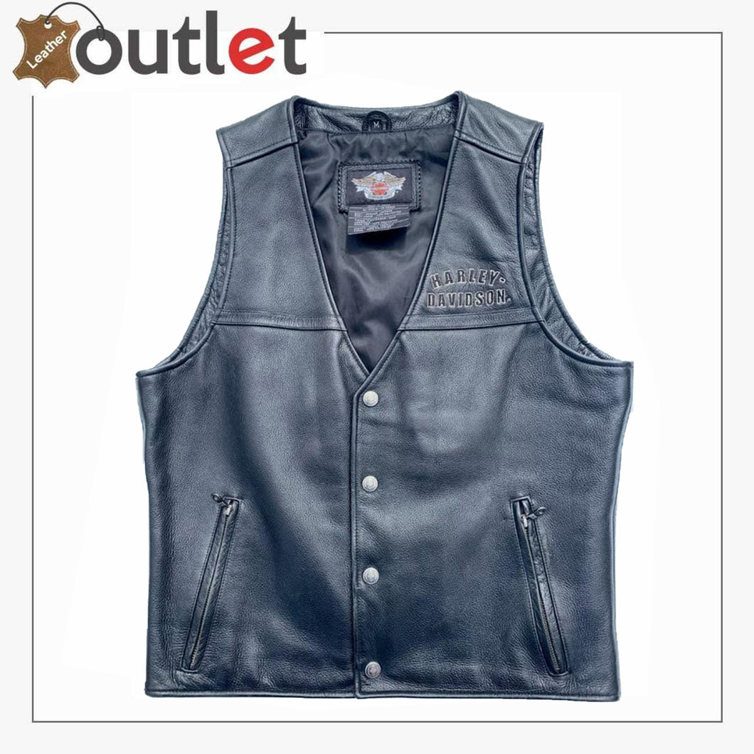 Harley Davidson Mens Elements Black Eagle Leather Vest