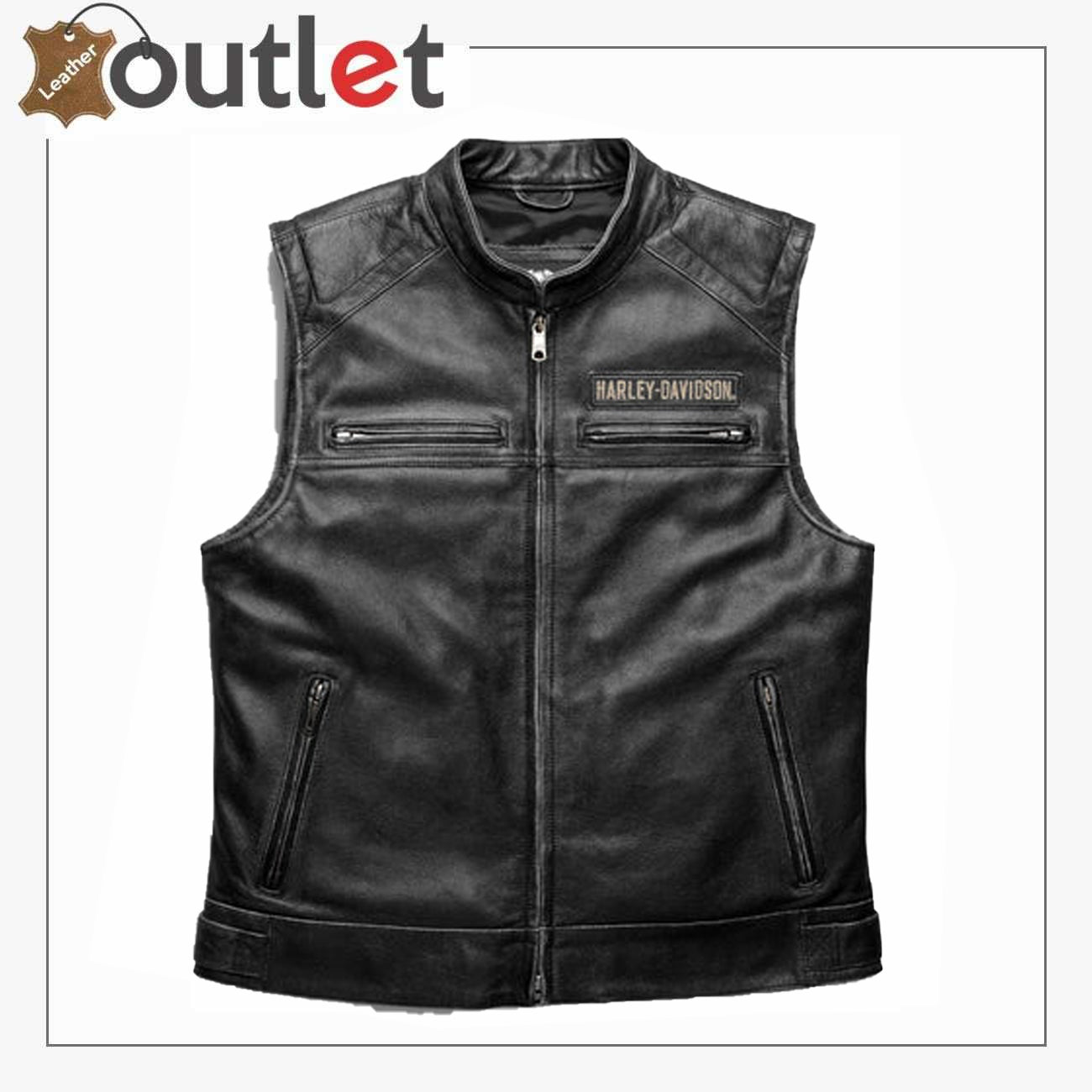 Harley Davidson Herren Lederweste "Passing Link" mit Stickerei