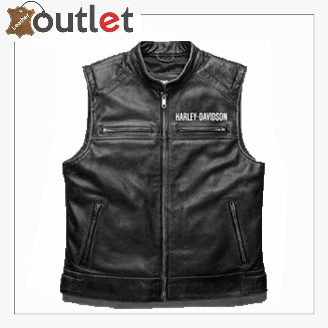 Harley Davidson Mens Motorcycle Embroidered Patch Leather Vest