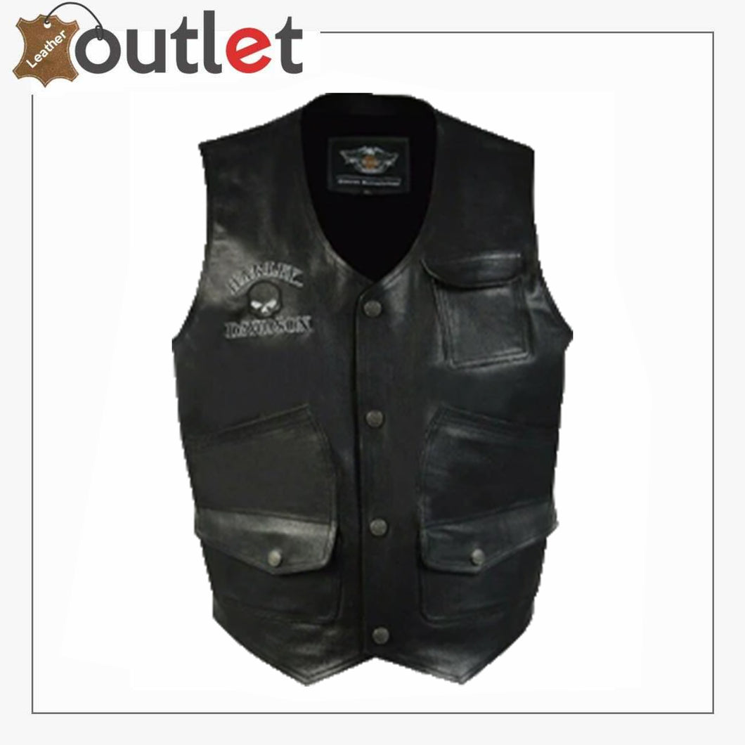 Harley Davidson Mens Vest Motorcycle Cowhide Premium Leather