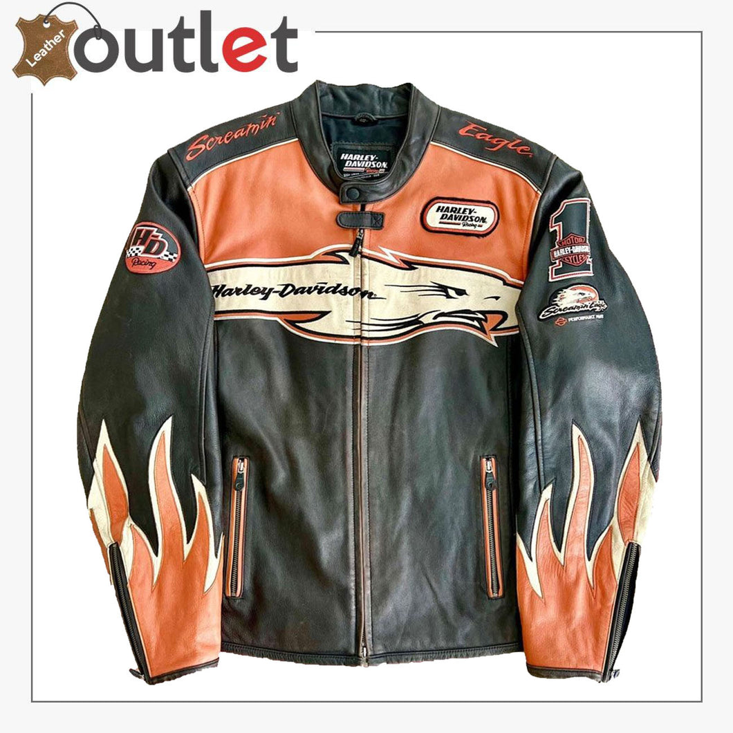 Harley Davidson Orange Screaming Eagle Leather Jacket