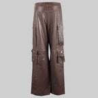 Damen Cargohose aus braunem Leder – Weite Utility-Hose aus Echtleder