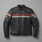 Men’s Indian Motorcycle Style Vintage Leather Biker Jacket – Embroidered Script Logo