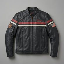 Load image into Gallery viewer, Men’s Indian Motorcycle Style Vintage Leather Biker Jacket – Embroidered Script Logo
