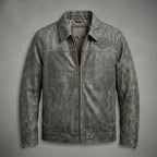 Herren Motorradjacke aus schwarzem Leder im Harley-Stil – Edition mit orange-weißen Rennstreifen