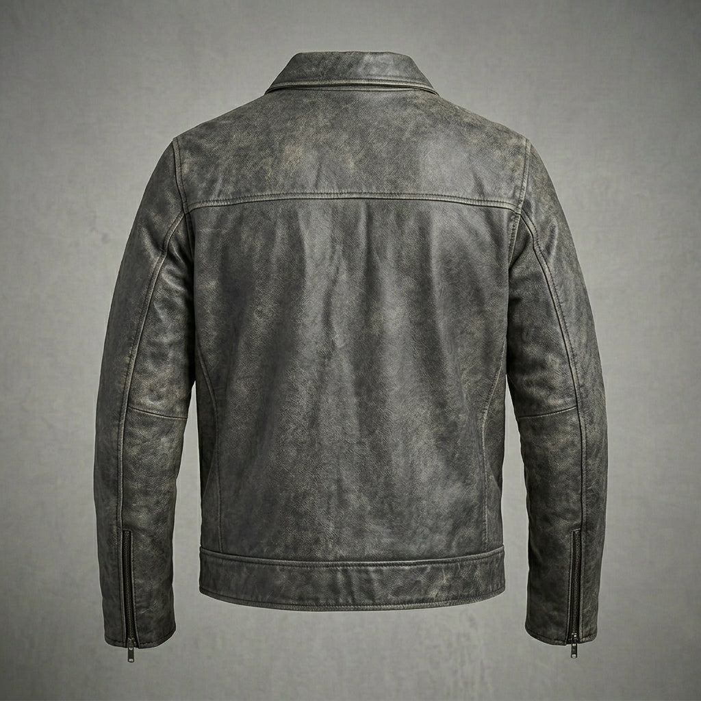 Herren Motorradjacke aus schwarzem Leder im Harley-Stil – Edition mit orange-weißen Rennstreifen