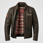 Men’s Custom Star Detail Leather Moto Jacket – Premium Biker Performance Gear