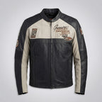 Herren Harley-Stil Echtlederjacke – Sternbestickte Schulter Moto