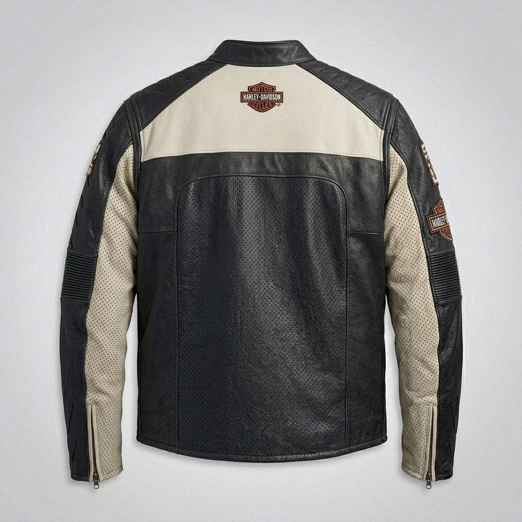 Herren Harley-Stil Echtlederjacke – Sternbestickte Schulter Moto