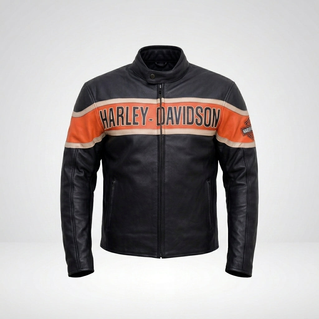 Herren-Lederjacke im Harley-Stil, schwarz, im Used-Look – Vintage Heritage Edition