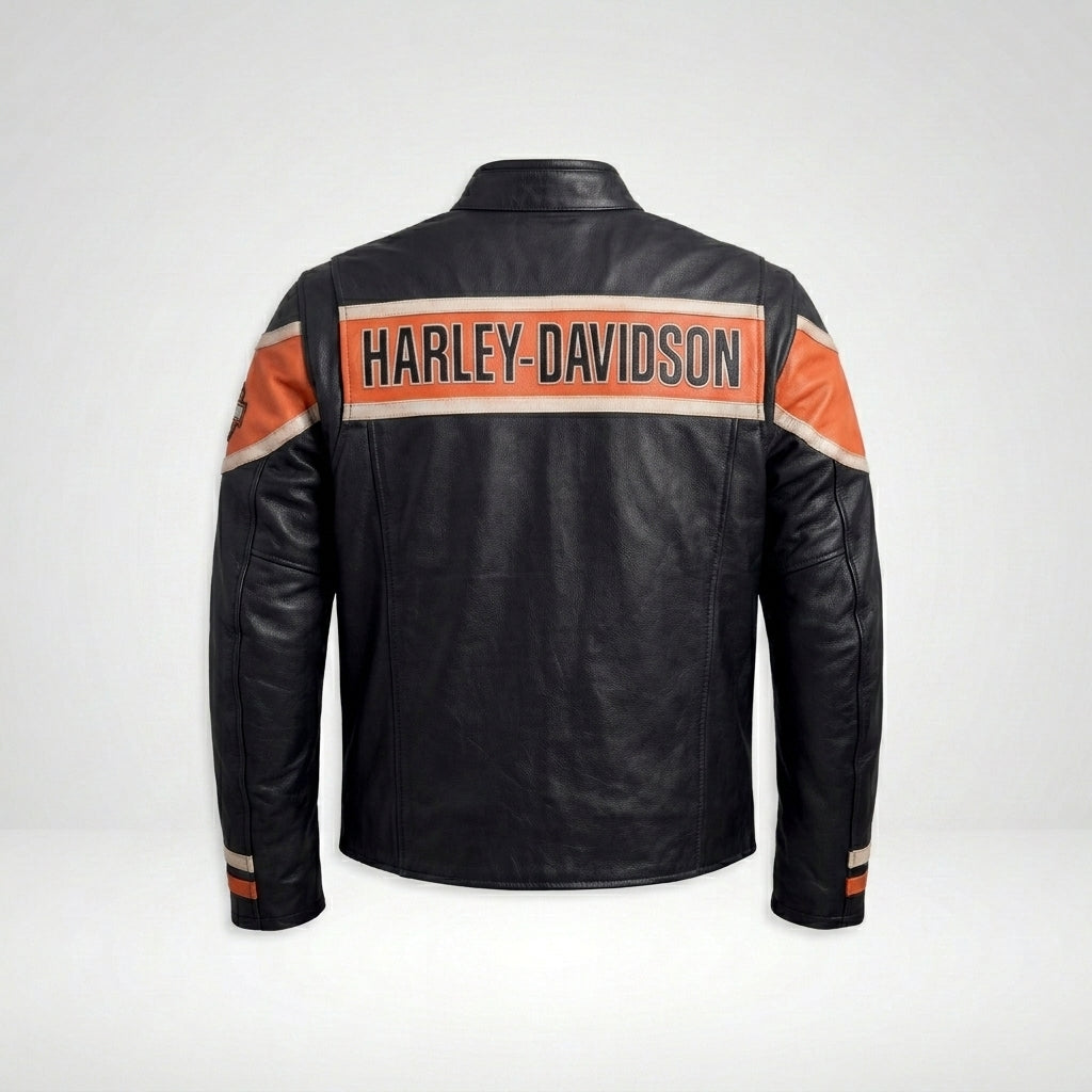 Herren-Lederjacke im Harley-Stil, schwarz, im Used-Look – Vintage Heritage Edition