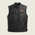 Herren Motorradweste aus echtem schwarzem Leder – Harley Davidson-Biker Club Cut
