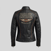 Laden Sie das Bild in den Galerie-Viewer, Women’s Epoch Leder Motorradjacke – Harley Davidson Schwarze Bikerjacke
