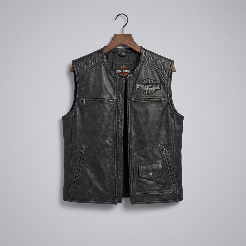 Herren-Lederweste „Passing Link“ – Biker-Club-Weste im Harley-Stil