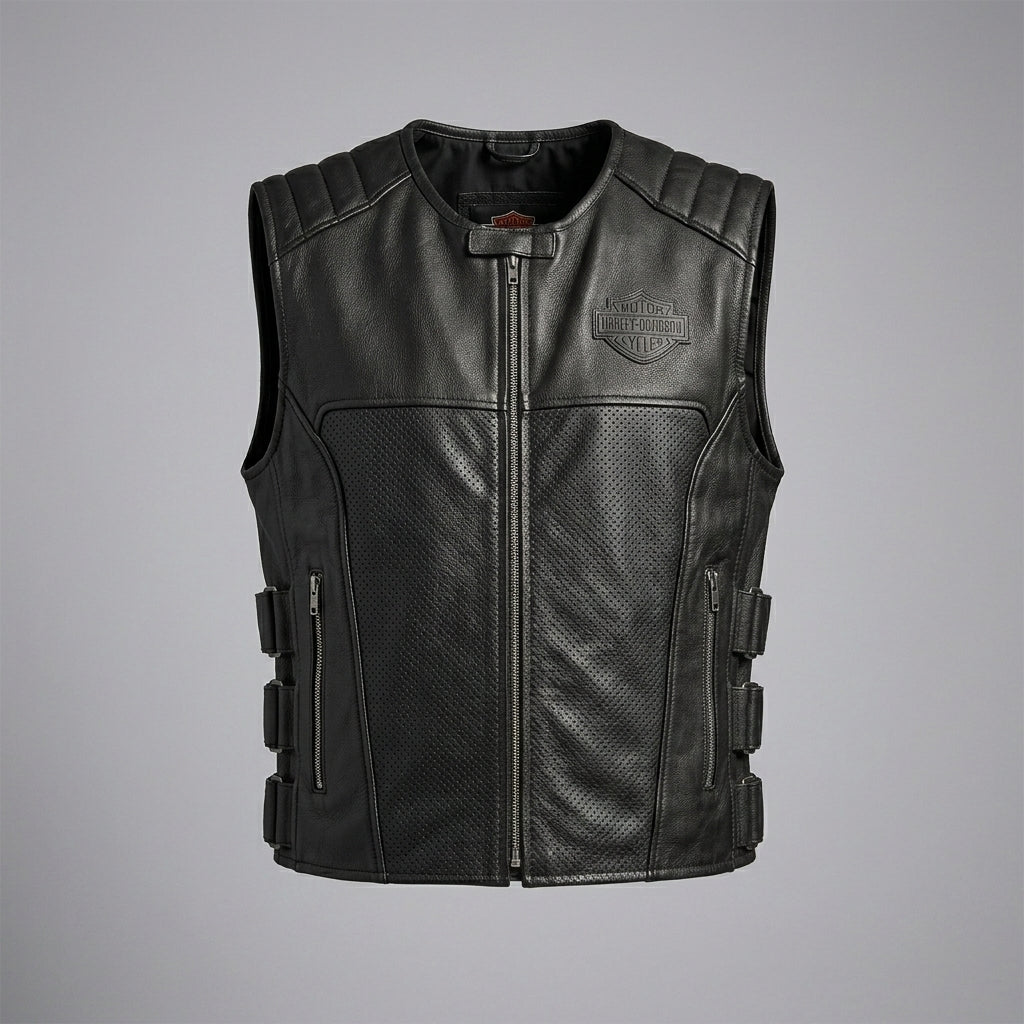 Titan-Flow Perforated Leather Motorcycle Vest – Breathable Moto Style