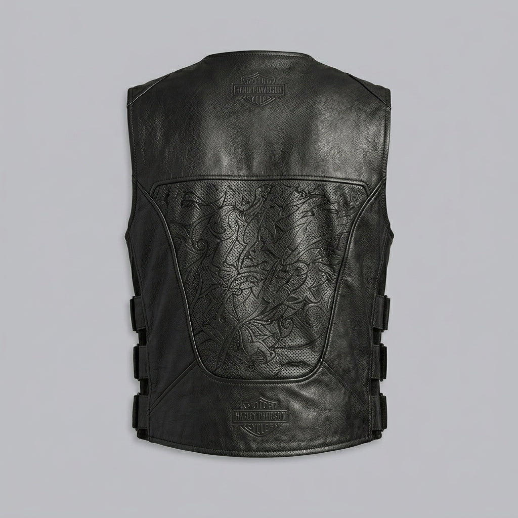 Titan-Flow Perforated Leather Motorcycle Vest – Breathable Moto Style