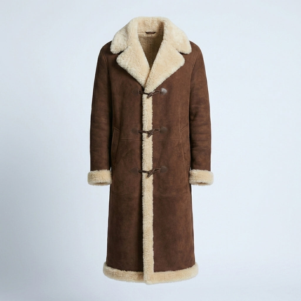Kolby Brown Suede Shearling Long Coat – Premium Winter Overcoat