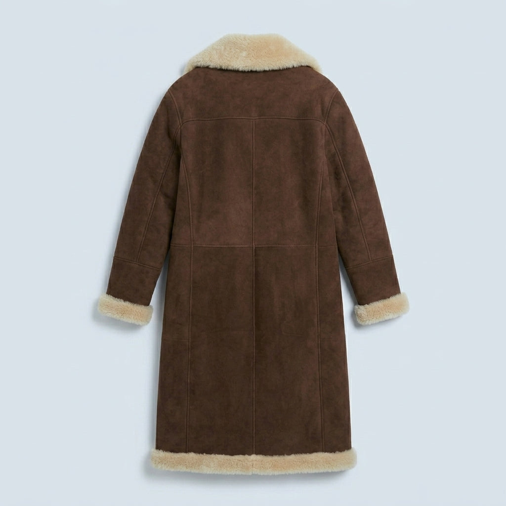 Kolby Brown Suede Shearling Long Coat – Premium Winter Overcoat