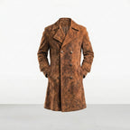 Men’s Vintage Brown Suede Leather Long Coat – Classic Retro Overcoat