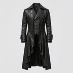 Men’s Black Steampunk Gothic Leather Tailcoat – Victorian Long Coat