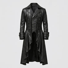Load image into Gallery viewer, Men’s Black Steampunk Gothic Leather Tailcoat – Victorian Long Coat
