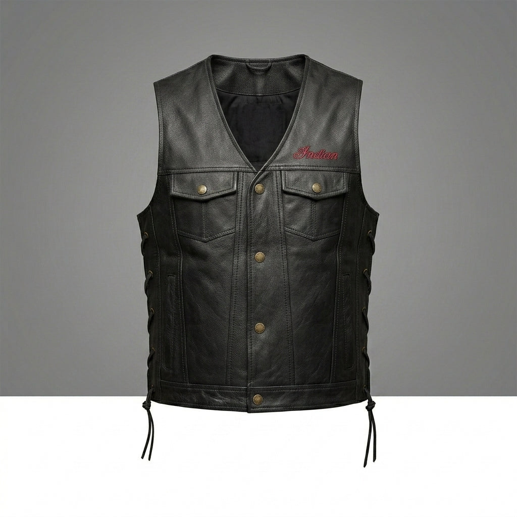 Indian Motorcycle Buffalo Leather Western Vest – Classic Rider Edition