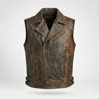 Distressed Leder Biker Weste für Herren – Klassischer Harley-Stil