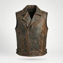 Laden Sie das Bild in den Galerie-Viewer, Distressed Leder Biker Weste für Herren – Klassischer Harley-Stil
